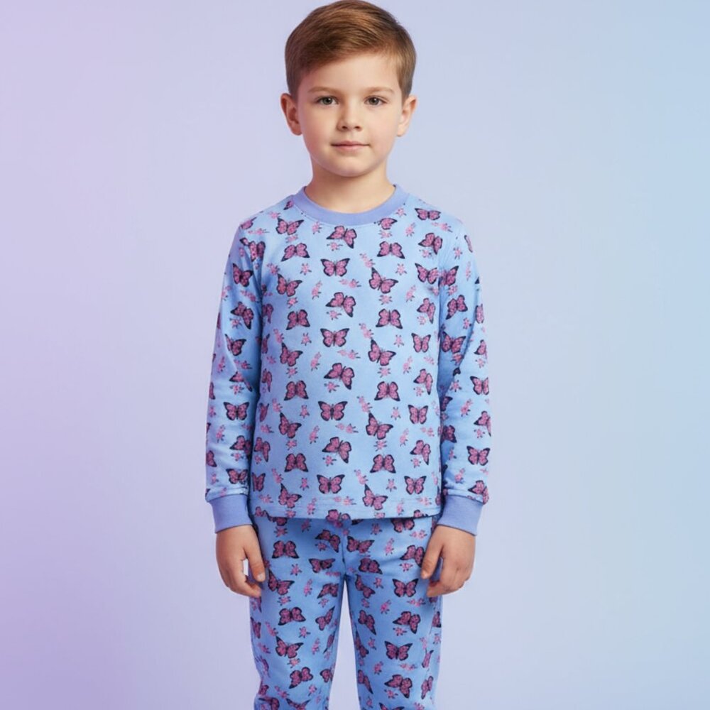 NWT Andrew Scott Blue Butterfly Kids Pajama Set Super Soft Cotton